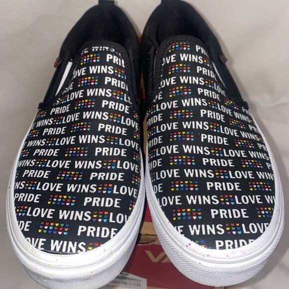 NEW Vans shoes asher love rainbow hearts 3 youth glitter kind slip on - Picture 4 of 11